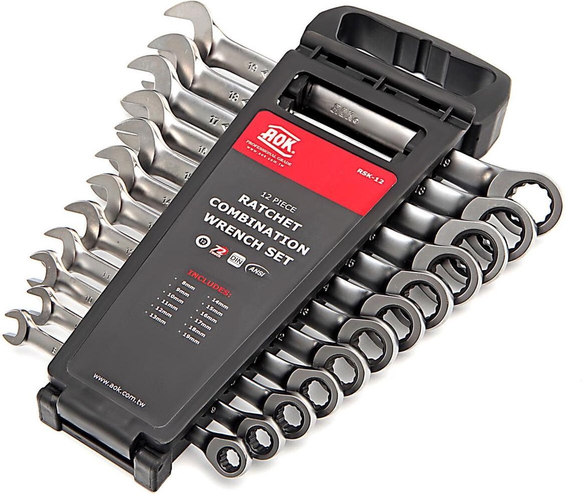 AOK 12 Delige Professionele Ring, Ratelset, Steeksleutelset