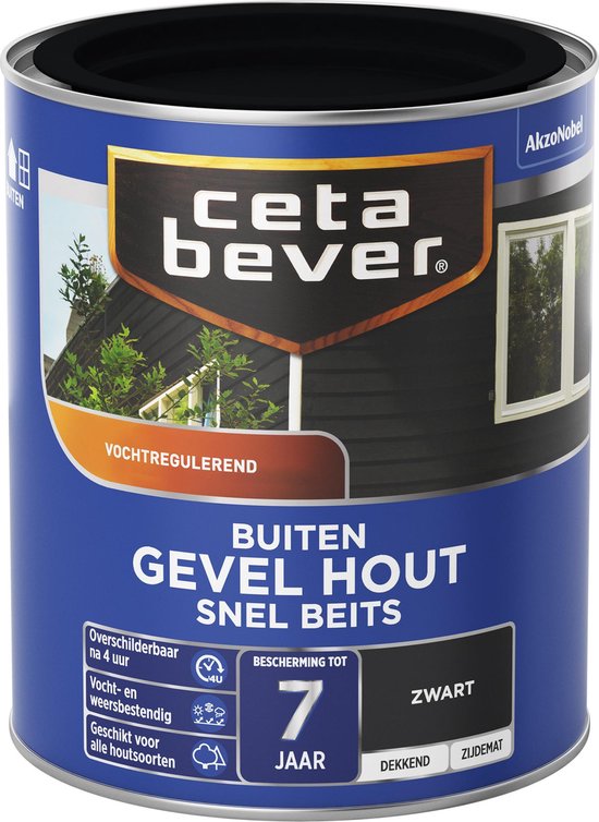 Integreren basketbal decaan CetaBever Buiten Gevel Hout Snel Beits - Zijdemat - Zwart - 750 ml | bol.com