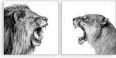 Toile Peinture Lion et Lionne Blanc | 2x 60 x 60 cm | AfficheGuru