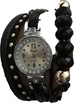 Horloge zwart met kralen en drukknopen