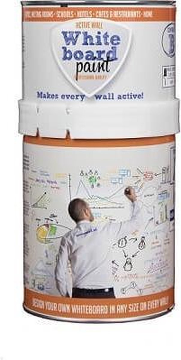 Professionele Whiteboardverf (Sketchpaint) Active Wall kleur Wit, Zijdeglanzend 1,0 liter met gratis Pilot whiteboardstift