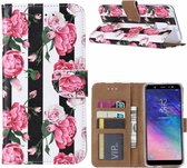 Ntech Samsung Galaxy A6 (2018) Vintage Roses & Stripes Boek hoesje met Pasjesruimte