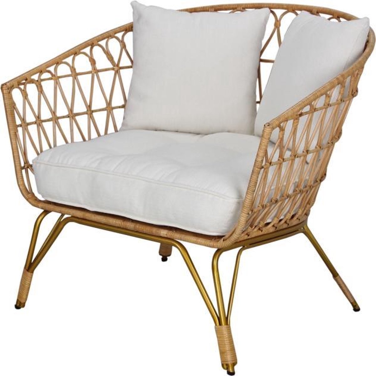 Zeg opzij les Haas Rotan fauteuil met kussens 80x87 cm – Vintage Look Rotan Loungestoel met  kussen –... | bol.com