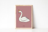 True Swan 30x40cm, roze poster - Zwaan Kinderkamer Poster