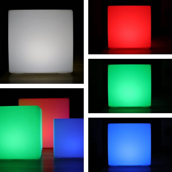 LED Kubus vierkant 20 cm - ambiance cube sfeerlicht RGB Wit 16 kleuren -  oplaadbaar... | bol.com