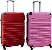 Travelerz kofferset 2 delig ABS groot - met cijferslot - 95 liter - rood - licht roze