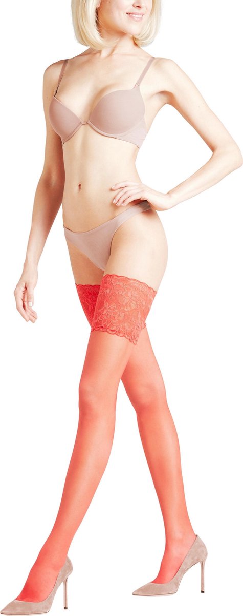 FALKE Seidenglatt eenkleurig materiaal transparant 15 DEN stay up kousen dames rood - maat 10.5-11