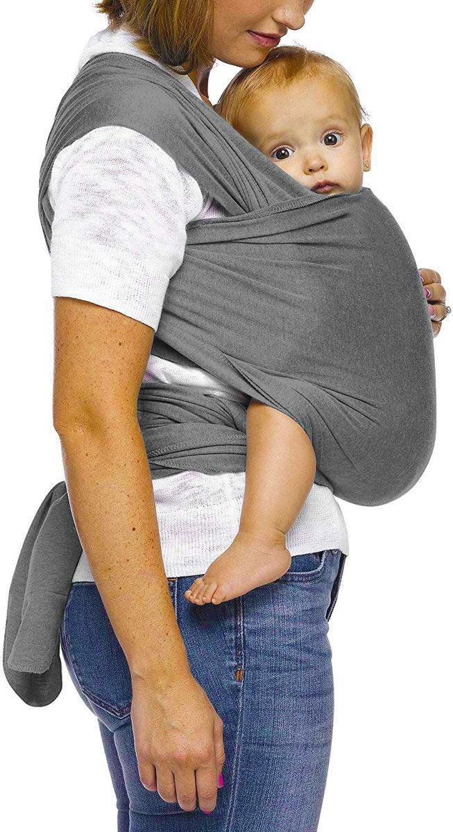 Ergonomische Rekbare Baby Draagdoek Van Katoen Om Te Knopen - Grijs - Babywrap - Draagdoeken - Babydrager - Buikdrager - Rugdrager - Heupdrager - Baby sling - Baby Carrier - Draagzak - Baby Wrap Sling - Draagdoek - Incl Handleiding - Gratis slabbetje van Little Crevette — afbeelding 3
