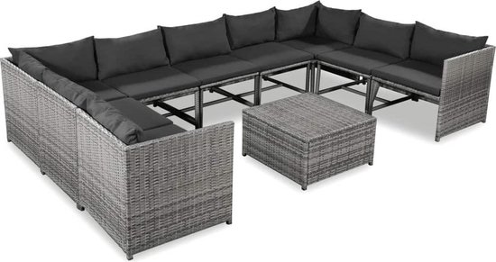 een keer zeewier vaak Tuin Loungeset Grijs 10 delig met Tafel (Incl LW Fleece deken) / Lounge bank  tuin /... | bol.com