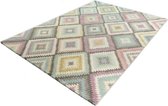 Bohemian Stijl Vloerkleed - Relief - Geruit - Multi Pastel Kleuren-80 x 150 cm