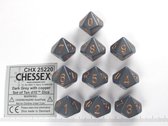 Chessex Opaak donkergrijs/koper D10 Dobbelsteenset (10 stuks)