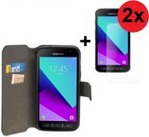 Samsung Galaxy Xcover 4 hoesje - Samsung Galaxy Screenprotector - Bookcase- Samsung Wallet Y Portemonnee Case Zwart + 2x Screenprotector Tempered Glass