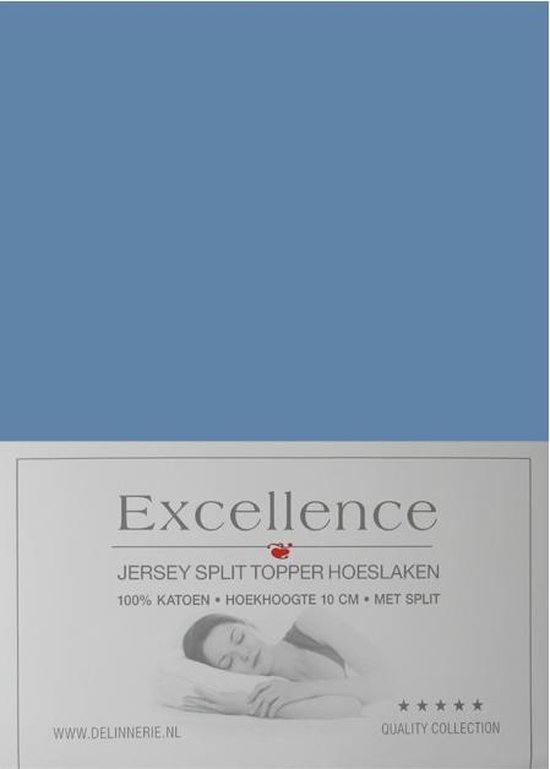 Excellence Jersey Split Topper Hoeslaken - Tweepersoons - 160x200/210 cm - Blue