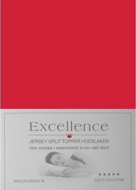 Excellence Jersey Split Topper Hoeslaken - Tweepersoons - 160x200/210 cm - Red