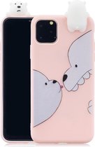 Softcase met 3D ijsbeertje en cartoon voor iPhone 11 Pro Max - Roze