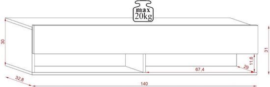 TV-meubel 105 cm 140 cm Hangende TV-bank Moderne Zwevende Televisiebank voor Woonkamer