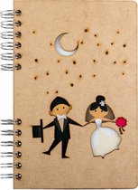KOMONI - Duurzaam houten Schetsboek - Gerecycled papier - Navulbaar - A6 - Blanco -   Bruiloft