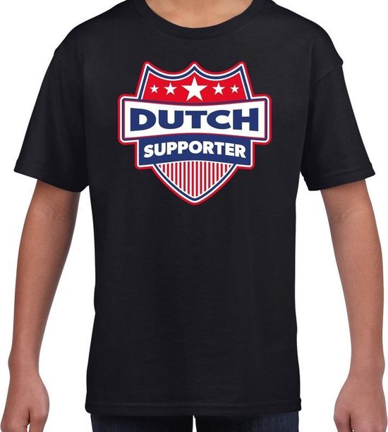 Dutch supporter schild t-shirt zwart voor kinderen - Nederland landen shirt / kleding - EK / WK / Olympische spelen outfit 146/152