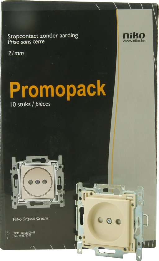NIKO Original Cream inbouw stopcontact - enkelvoudig - 10 STUKS IN PROMO PACK