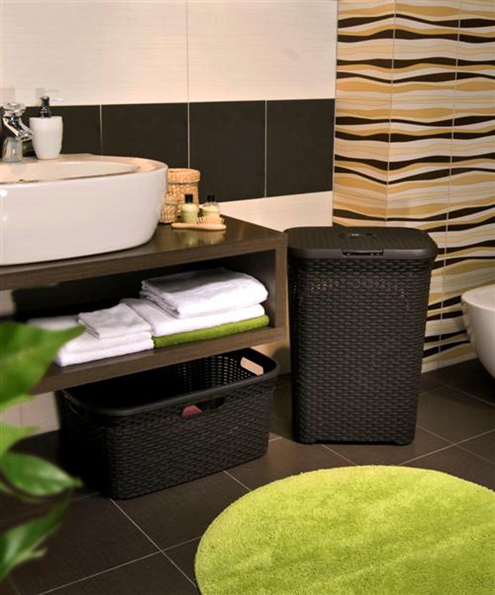 Novaliv Set van 2 rotan wasmand met deksel, 60 liter, zwart, wasbox