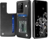 Wallet Case geschikt voor Samsung Galaxy S20 Ultra - zwart + glazen screen protector