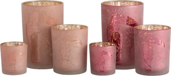 J-line - Thee lichthouder - Windlicht - Glas -Toekan -Donker roze - Set van  3 stuks | bol.com