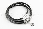 Zwart Lederen Zilverkleurige Charm Armband met Magneetsluiting 60cm- Cadeau Vrouw- Moederdag Cadeau- Valentijn Cadeau