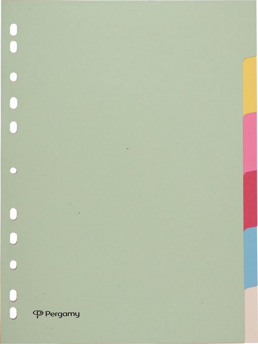 Pergamy tabbladen ft A4, 11-gaatsperforatie, karton, geassorteerde pastelkleuren, 6 tabs - Pergamy