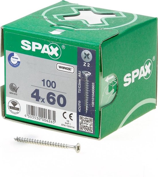 Spax Spaanplaatschroef Verzinkt PK 4.0 x 60 (100) - 100 stuks