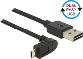 Easy-Micro USB haaks (boven/beneden) naar Easy-USB-A kabel - USB2.0 - tot 2A / zwart - 1 meter