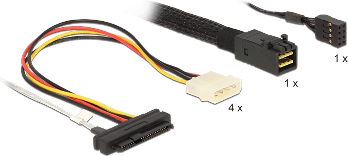 DeLOCK Mini-SAS HD SFF-8643 > 4x SAS SFF-8482 + 4x Molex met sideband - 1 meter