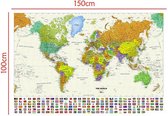 Grote Wereldkaart - Wit - Landkaart - Schoolkaart  - Schoolplaat - Atlas 150 x 100 CM - Wanddecoratie - Extra Groot - Kwaliteit - Design - Poster - Om aan de muur te hangen - Wereld Kaart - Land Kaart - Continenten - XXL (W)