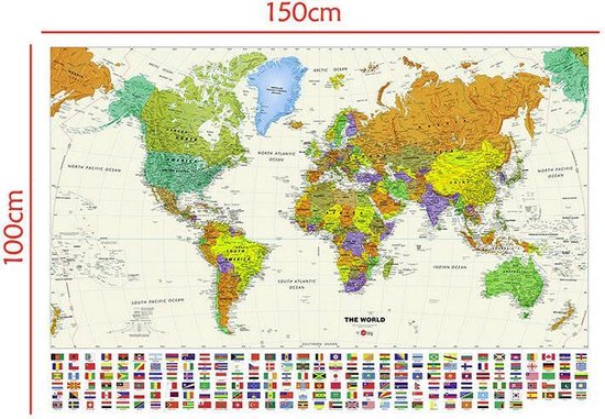 Af en toe Verhogen Smash Grote Wereldkaart - Wit - Landkaart - Schoolkaart - Schoolplaat - Atlas 150  x 100 CM... | bol.com