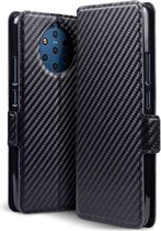Nokia 9 PureView hoesje, MobyDefend slim-fit carbonlook bookcase, Zwart - GSM Hoesje / Telefoonhoesje Geschikt Voor: Nokia 9 PureView
