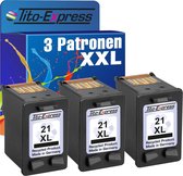 Set van 3x gerecyclede inkt cartridges voor HP 21 XL Zwart