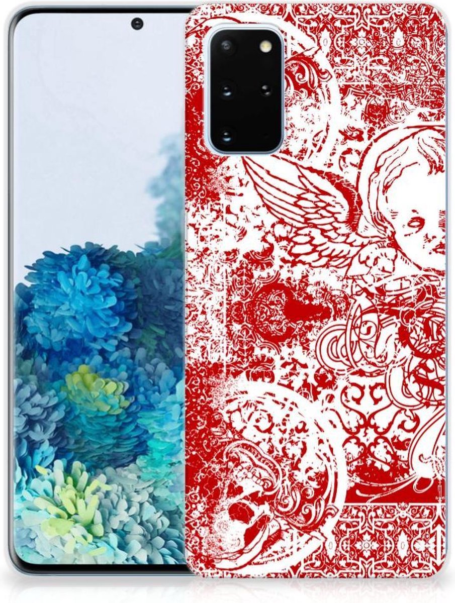 Silicone Back Case Samsung Galaxy S20 Plus Angel Skull Rood