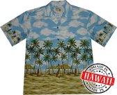 Hawaii Shirt - Blouse - Hemd "Palmbomen op het Strand“ - 100% Katoen - Aloha Shirt - Heren - Made in Hawaii Maat S