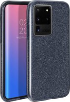 HB Hoesje Geschikt voor Samsung Galaxy S20 Ultra - Siliconen Glitter Back Cover - Zwart
