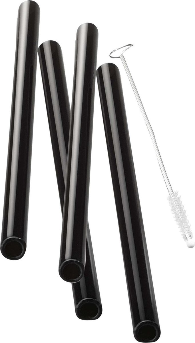 GEFU future glazen rietjes zwart - 18 cm - set van 4 - inclusief reinigingsborstel afbeelding