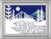 Artstudioclub®  borduurpakketten volwassenen Winter nachtscène. wit en blauw 32 × 22cm