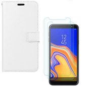 hoesje Geschikt voor: Samsung Galaxy J6 2018 Portemonnee Wit met 2 stuks Glas Screen protector