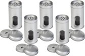 Zilveren ronde kruidenpotjes met strooier 10 cm - Kruidenstrooier - Specerijen potje - Kruidenblikje | 5 stuks