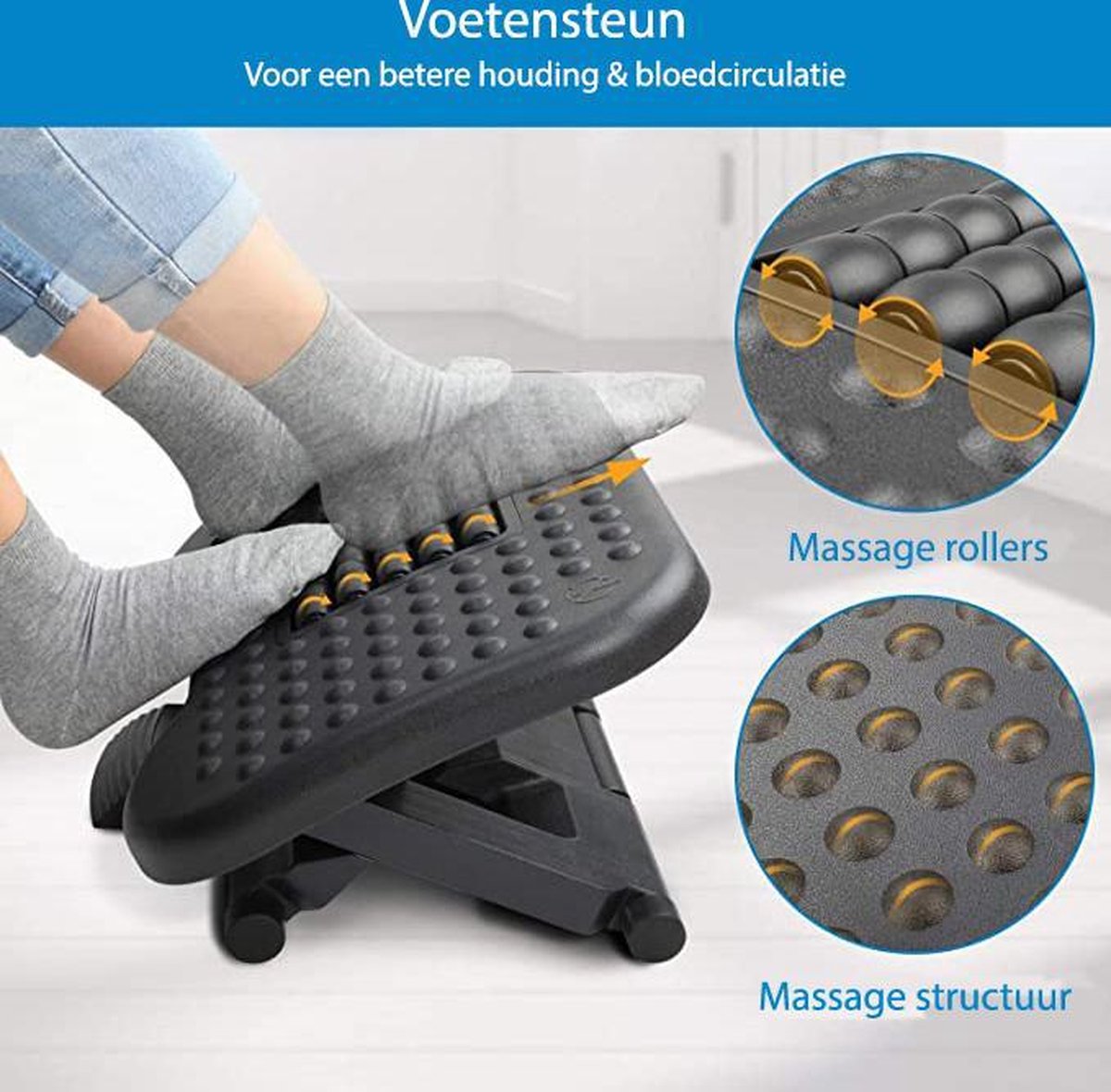 Nederigheid bevel activering HOBED Ergonomische Voetensteun met Massage Roller – Voetenbankje 30°  Kantelbaar –... | bol.com