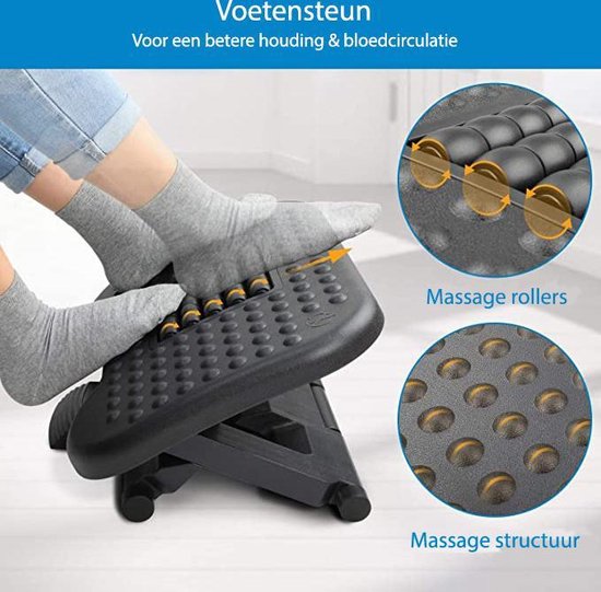 HOBED Ergonomische Voetensteun met Massage Roller – Voetenbankje 30°  Kantelbaar –... | bol.com