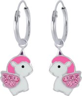 Joy|S - Zilveren baby unicorn oorbellen eenhoorn oorringen roze kristal roze