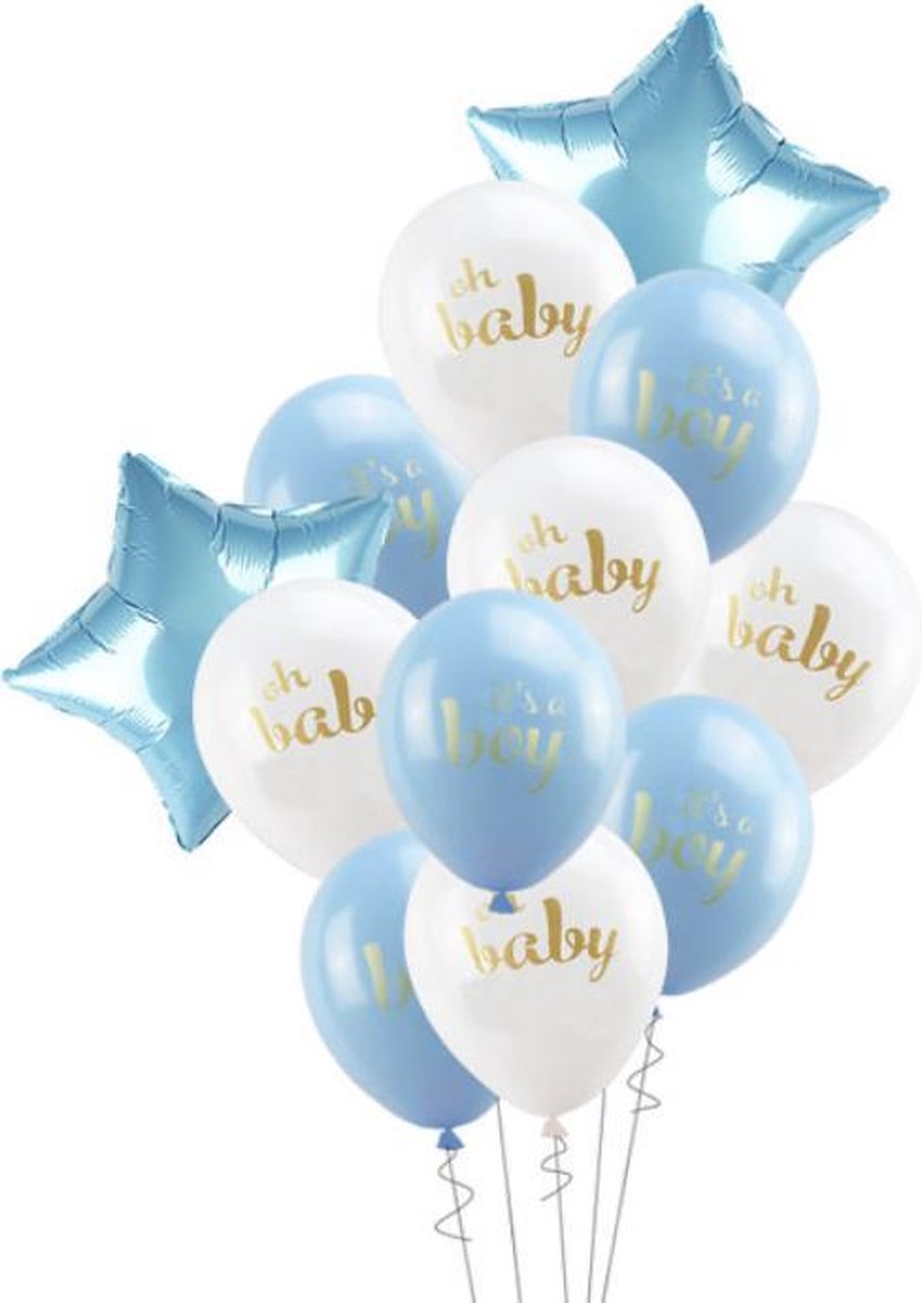 Luxe Geboorte ballonnen set Jongen | It's a boy - Oh Baby | 10 stuks | Incl. 2 x Lichtblauwe ster ballon (18 inch) | Babyshower - Kraamfeest - Kraamborrel - Decoratie - Feest - Kraamtijd - Kraamborrel - Versiering | Lichtblauw - Wit - Zoon - Broertje - Merkloos