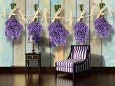 Wooden Wall Flowers Lavender Photo Wallcovering