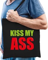 Kiss my ass cadeau tas zwart voor heren cadeau katoenen tas zwart voor heren - kado tas / tasje / shopper