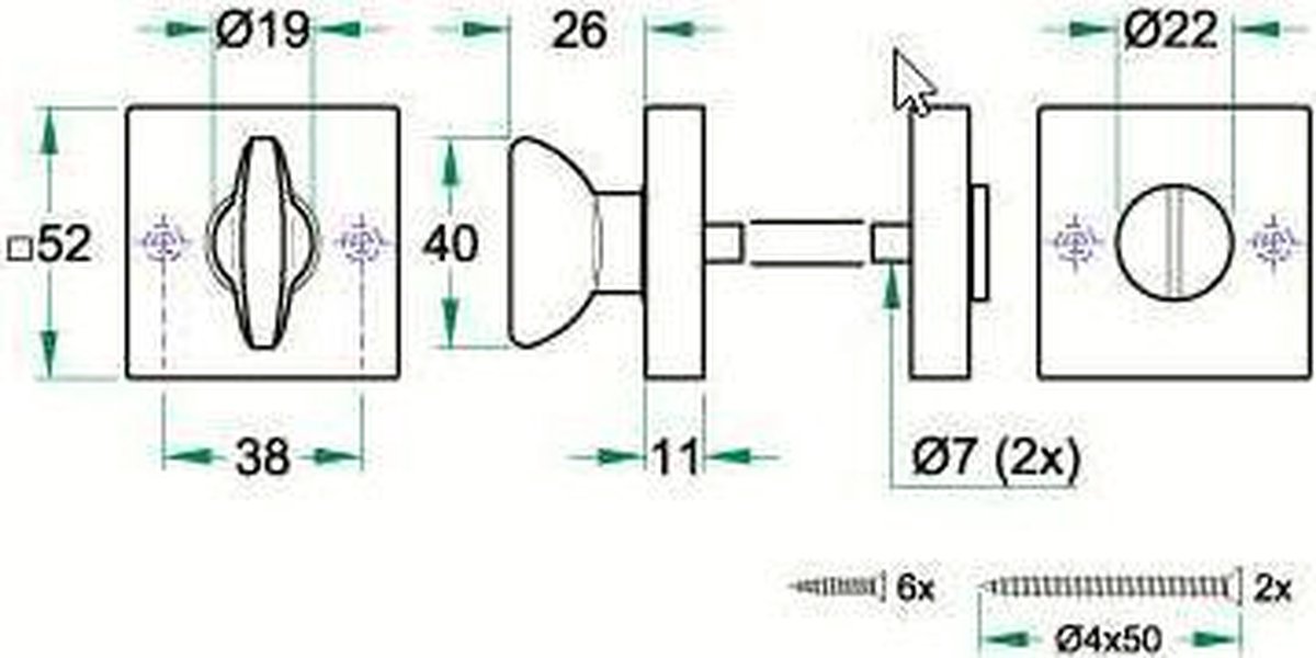 WC garnituurituur 4knt chroom glans WC 8mm