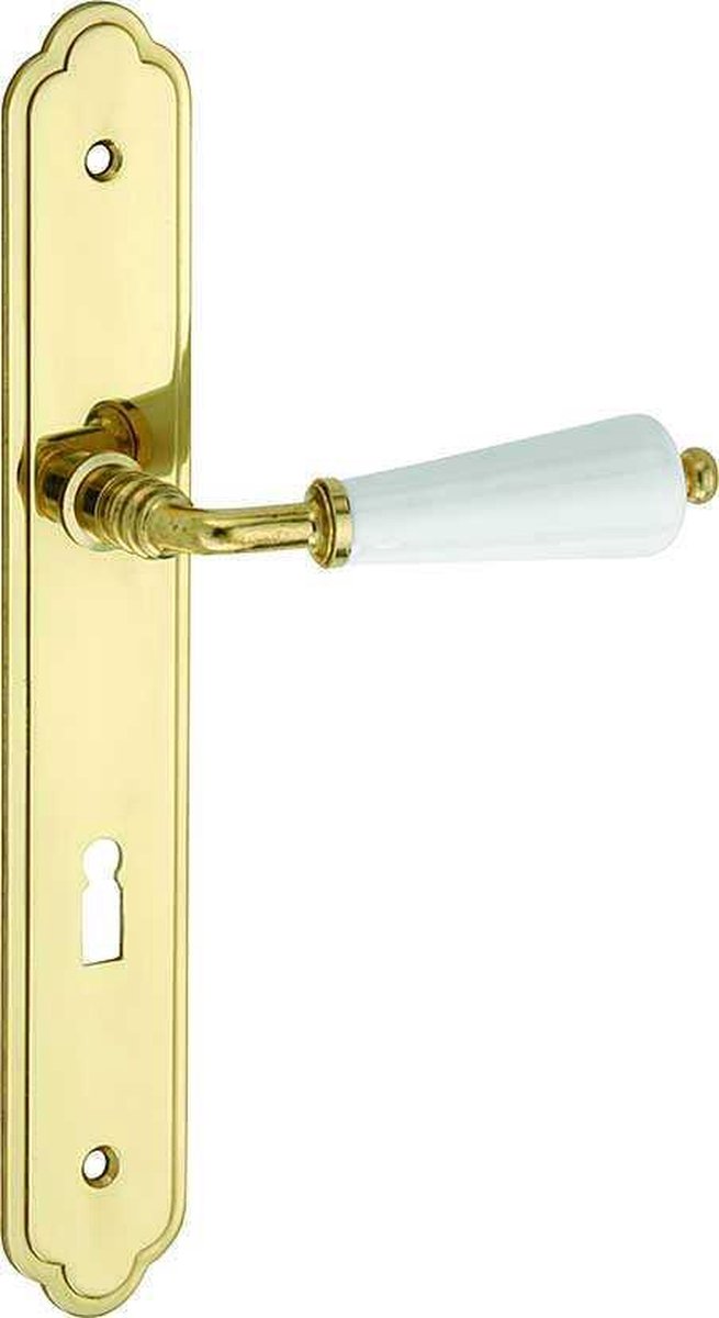 Deurkruk op schild Evelyne porselein BB 72mm wit/messing ongelakt